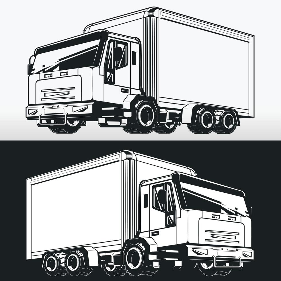 Silhouette de camion de livraison de boîte de chargement, dessin vectoriel de pochoir