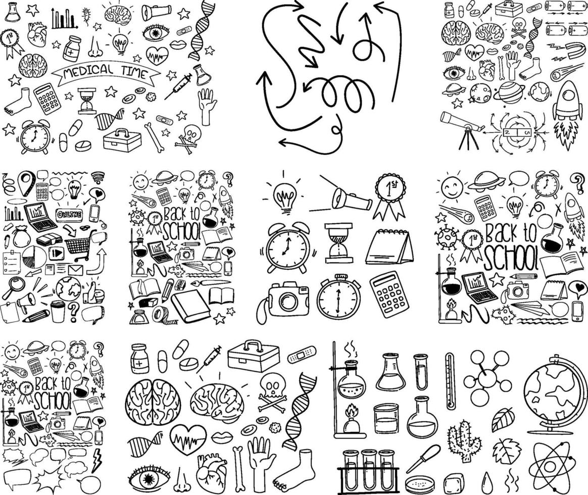 ensemble d'objets et de symboles dessinés à la main doodle sur fond blanc vecteur