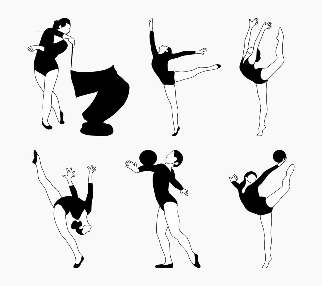 gymnaste équipe silhouettes ensemble. sport artistique gymnastique. des sports reine. plat style. isolé vecteur