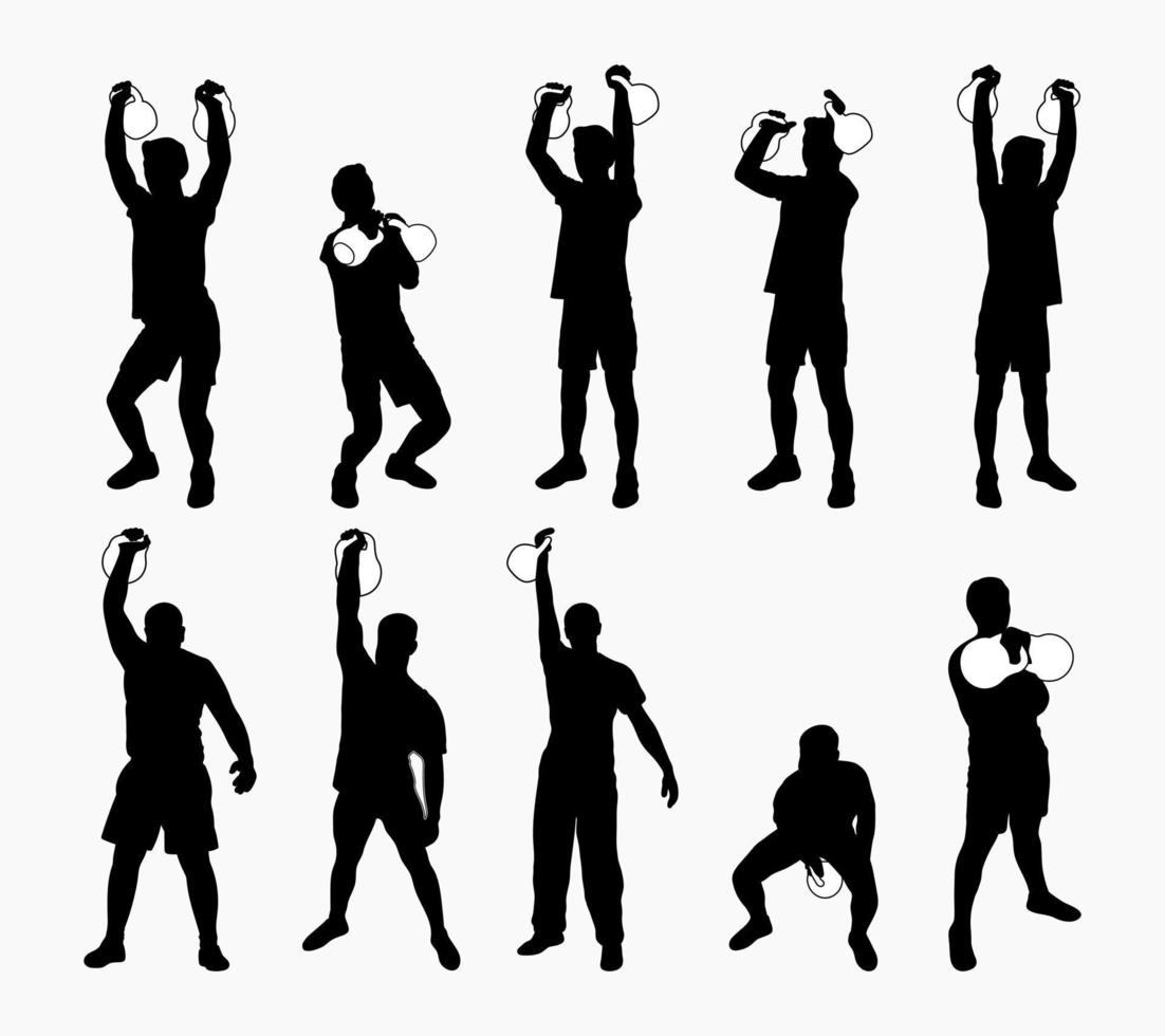 ensemble silhouettes les athlètes poids lifter ascenseur kettlebell, poids. poids levage. tirer, pousser, banc presse vecteur