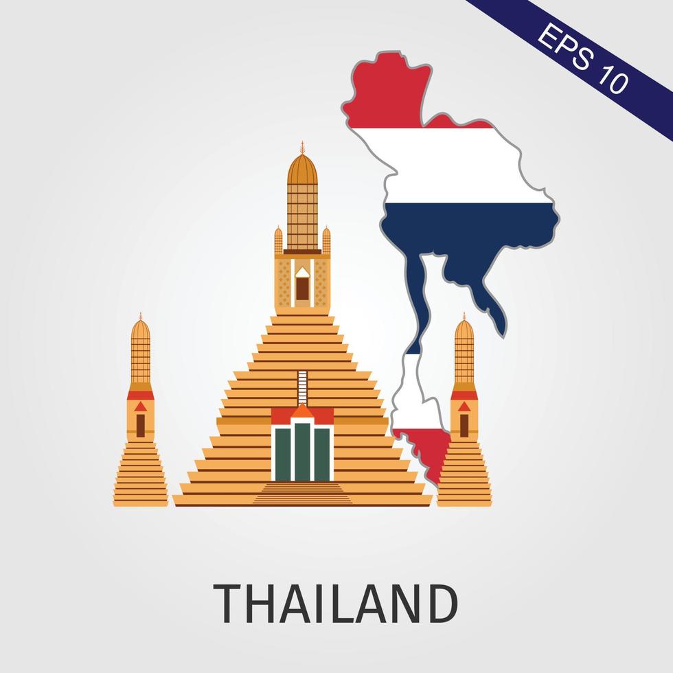 Bangkok, Thaïlande avec carte concept et thaïlandais célèbre Repères dans papier Couper style vecteur illustration. Voyage affiche, carte postale et La publicité conception.