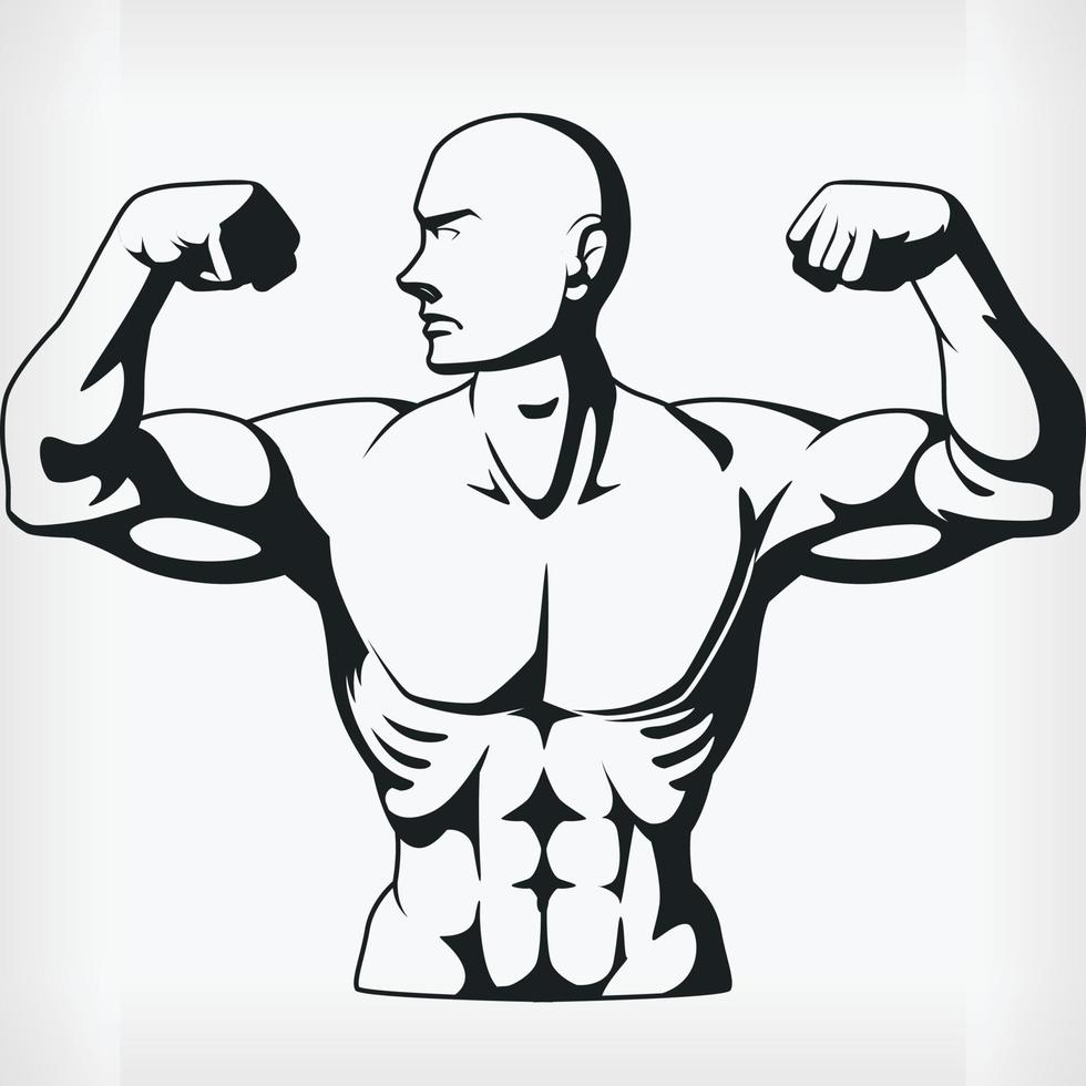 Bodybuilder silhouette flexion des muscles du bras, dessin vectoriel de pochoir