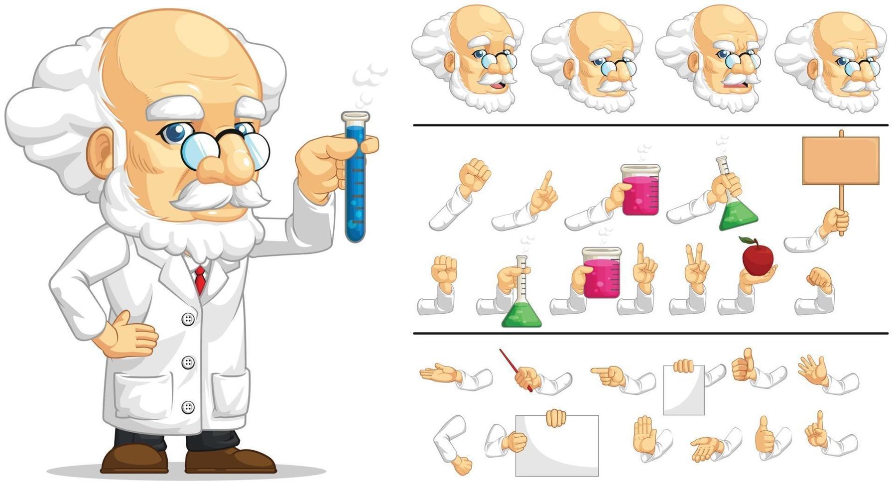 scientifique, professeur, laboratoire, chercheur, mascotte, dessin animé vecteur