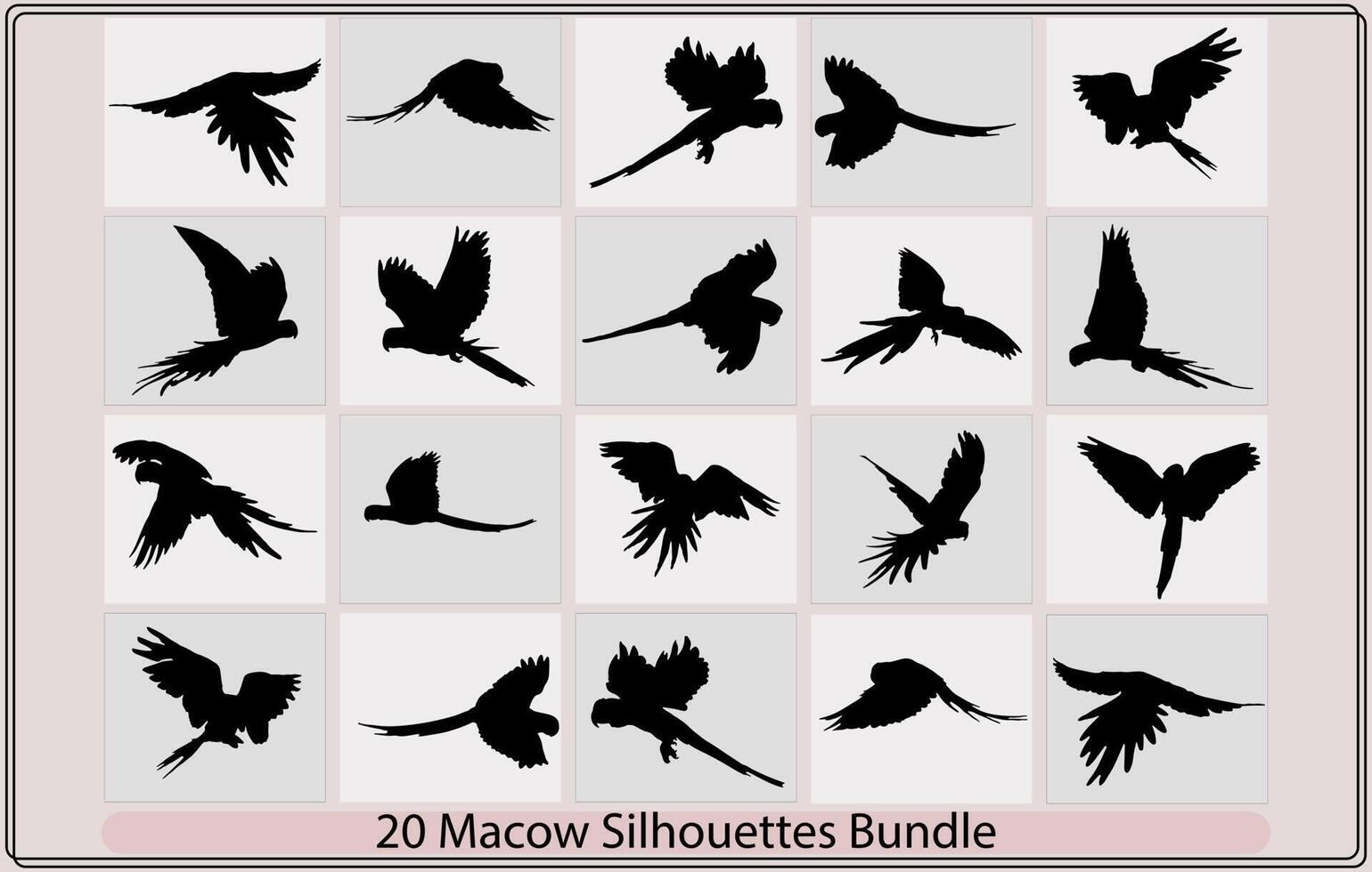 macow vecteur silhouette, tropicale sauvage oiseau noir silhouettes Icônes ensemble isolé vecteur illustration,