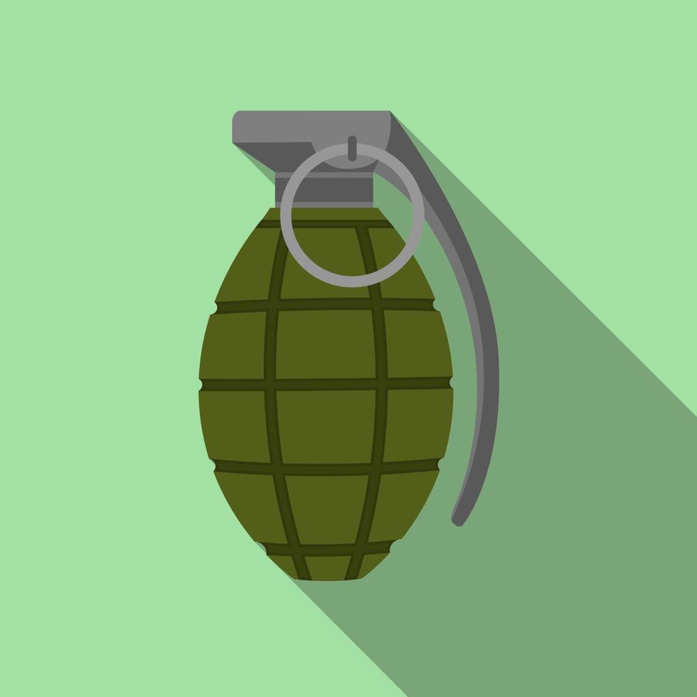 main grenade plat style isolé sur vert. vecteur