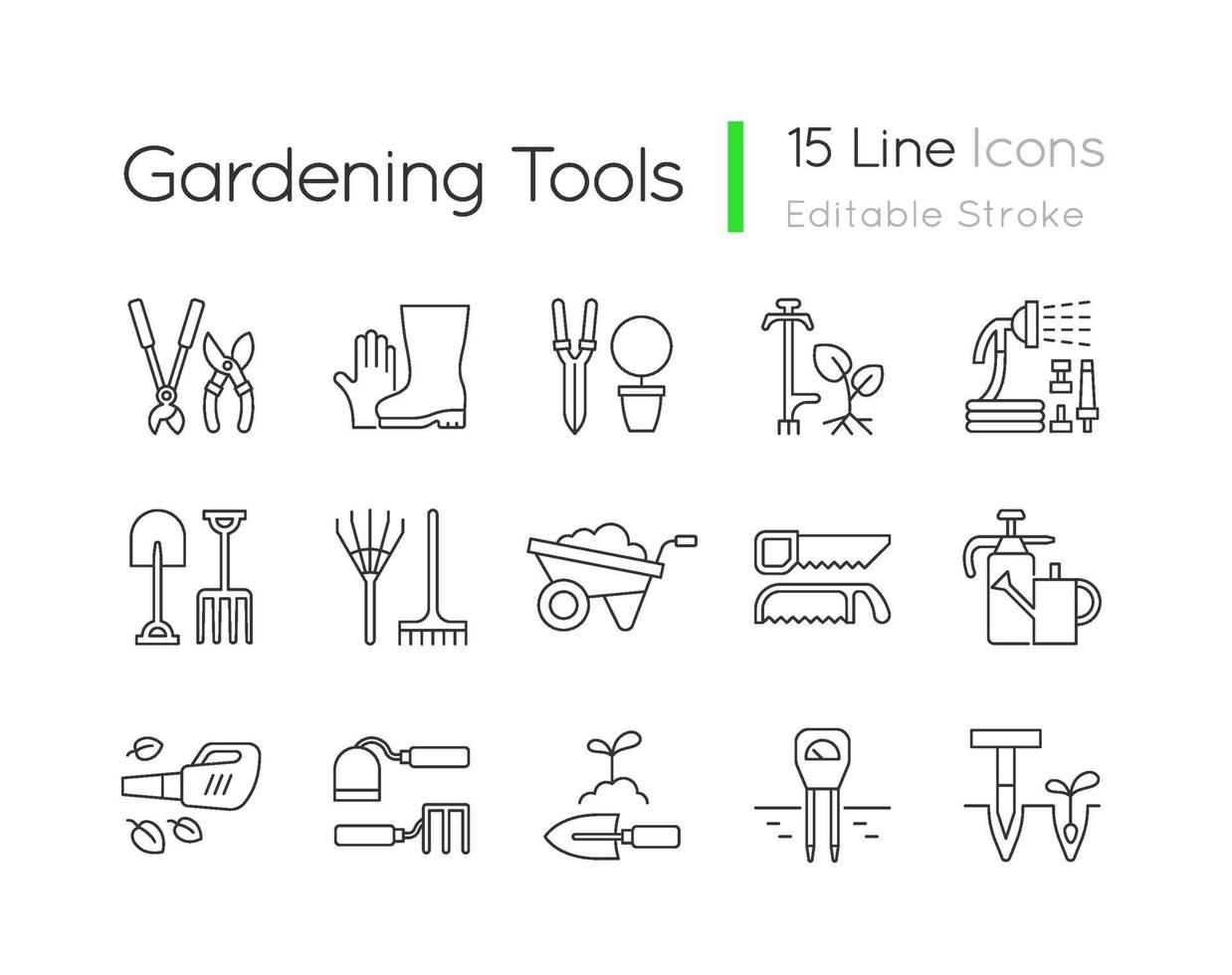 ensemble d & # 39; icônes linéaires outils de jardinage vecteur