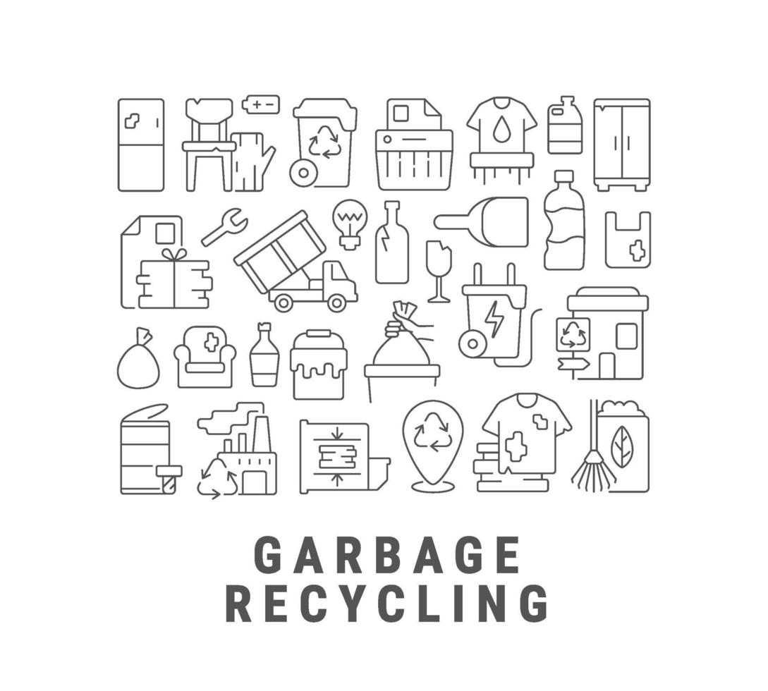 mise en page de concept linéaire abstrait de recyclage des déchets avec titre vecteur