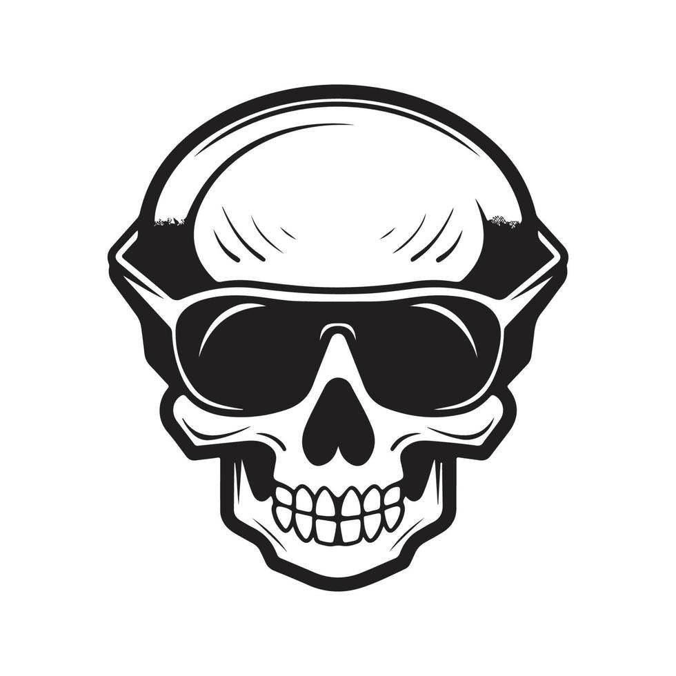 crâne portant des lunettes de soleil, logo concept noir et blanc couleur, main tiré illustration vecteur