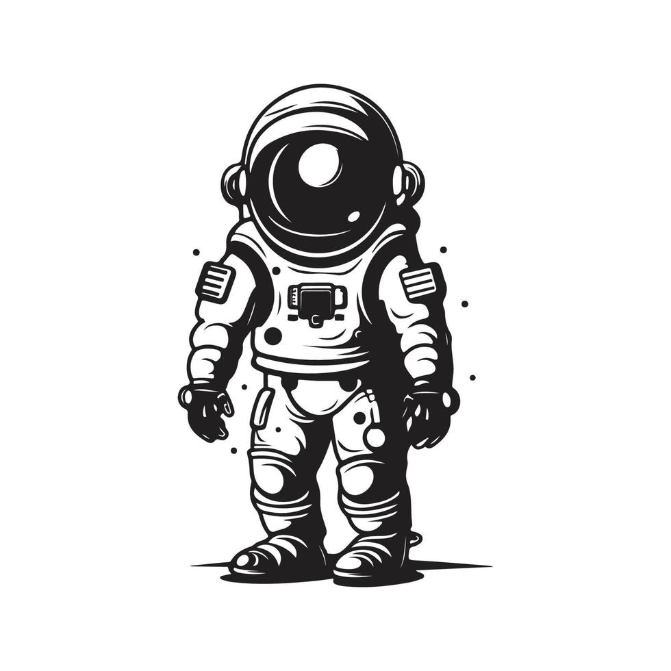 astronaute, logo concept noir et blanc couleur, main tiré illustration vecteur