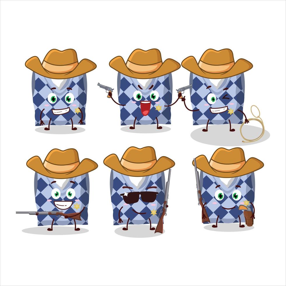 cool cow-boy bleu école gilet dessin animé personnage avec une mignonne chapeau vecteur