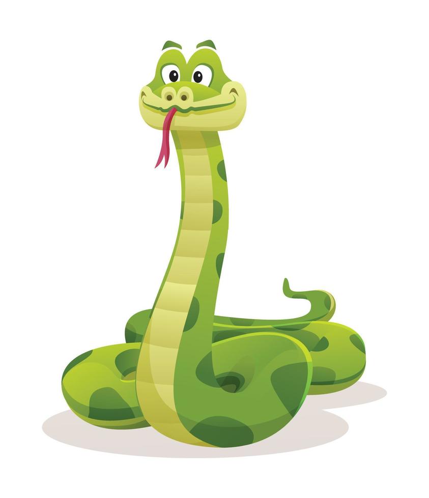 dessin animé vert serpent isolé sur blanc Contexte vecteur
