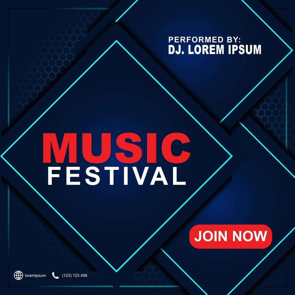 modèle de bannière de festival de musique pour publication sur les médias sociaux, publicités Web, affiche. modèle d'affiche de festival de musique. Dépliant de fond 3D pour le festival de musique. vecteur