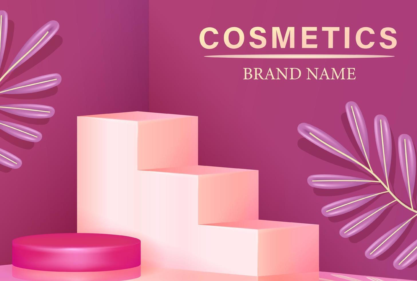 échelle cosmétique podium avec violet plante ornement, 3d vecteur