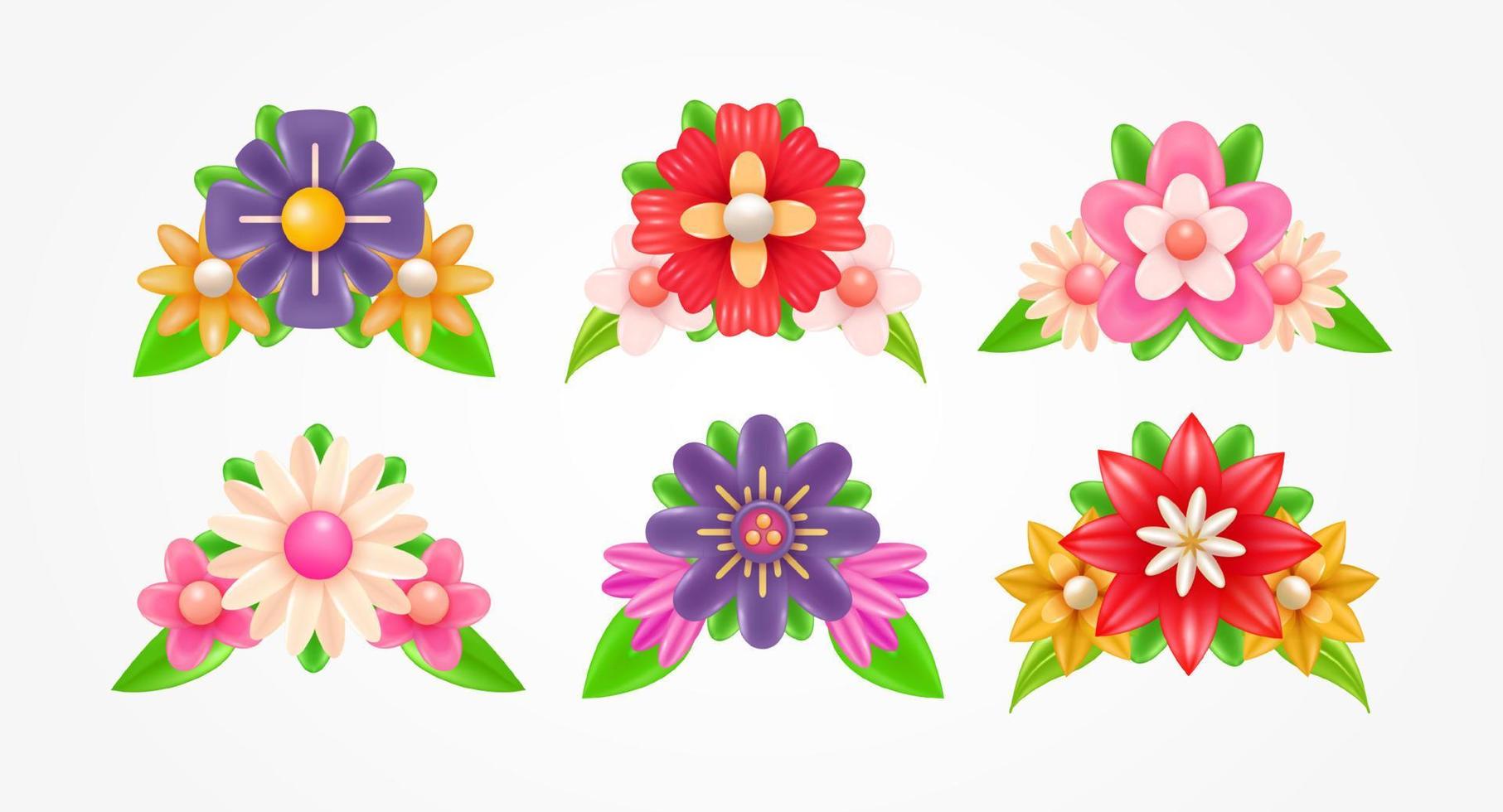 3d fleur illustration ensemble. couronne éléments adapté pour mariage faire-part, anniversaires, cartes postales et salutations vecteur