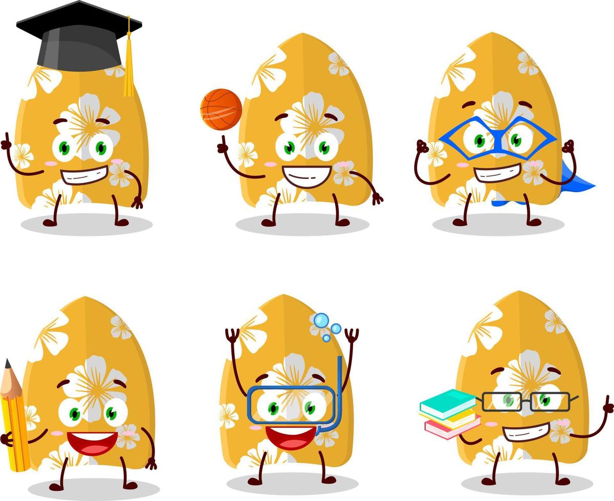 école étudiant de surfant planche dessin animé personnage avec divers expressions vecteur