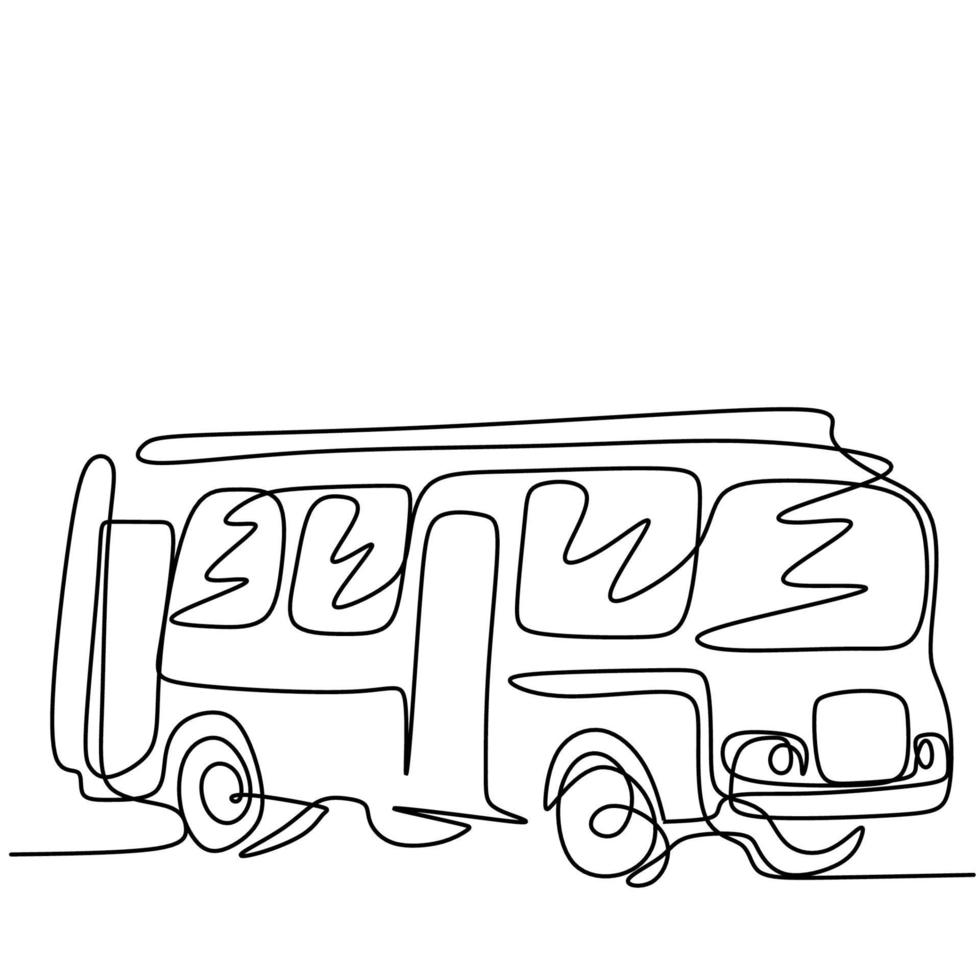 un dessin au trait de bus dans la ville. un transport public urbain isolé sur fond blanc. transport du concept de passager croquis dessiné à une main continue vecteur