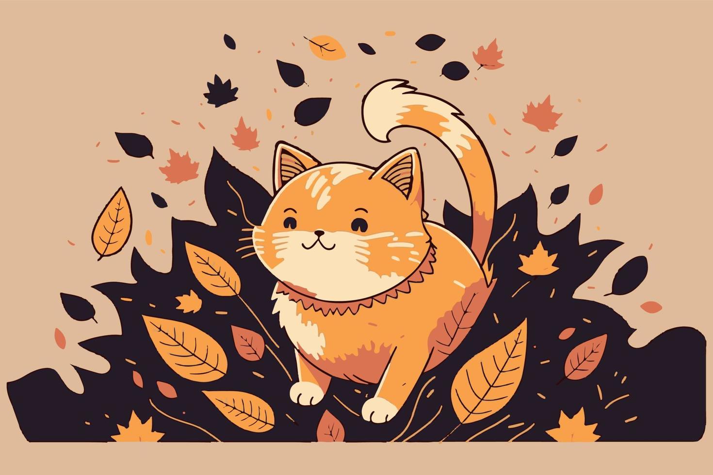 mignonne adorable dessin animé chat. content griffonnage de minou. mignonne graphique de chaton dans la nature. été vecteur