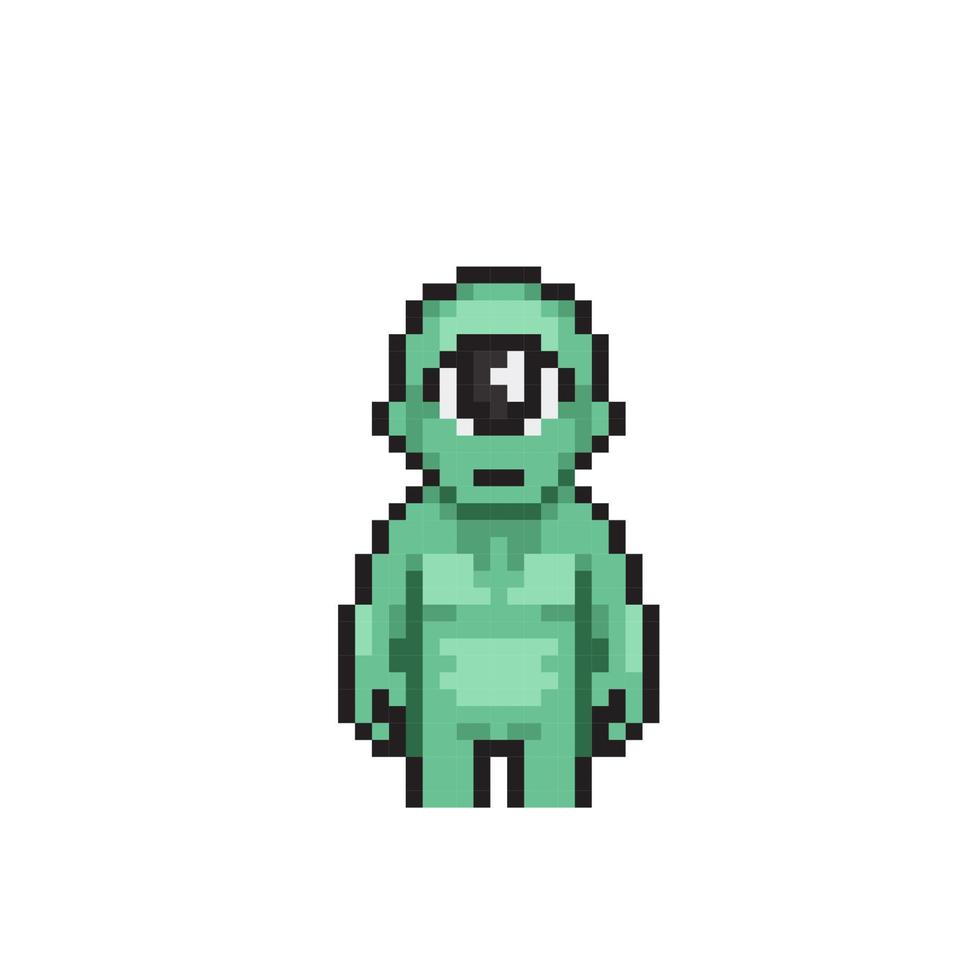 vert monstre avec un œil dans pixel art style vecteur