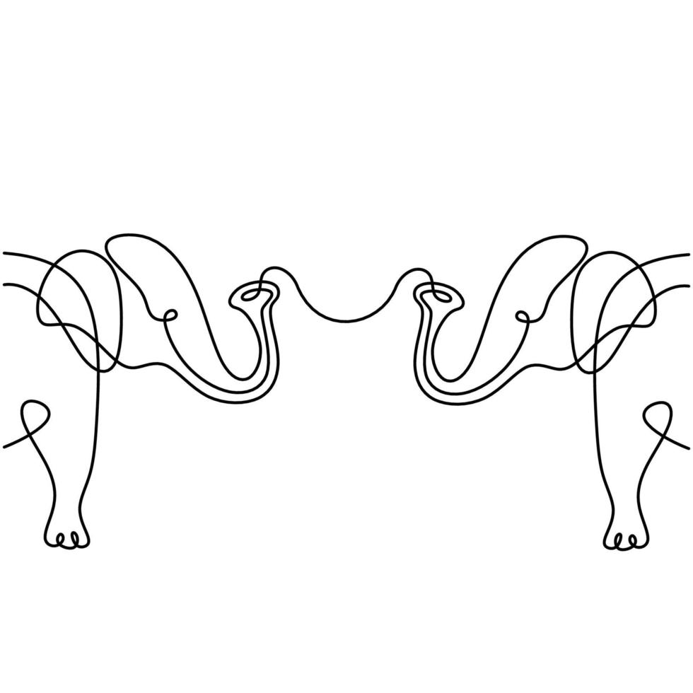 dessin au trait continu de la silhouette de deux éléphants avec des symboles d'amour de coeur. mariage, saint valentin, jour de câlin, famille, concept de conception de carte d'amitié. logo des éléphants avec des coeurs vecteur