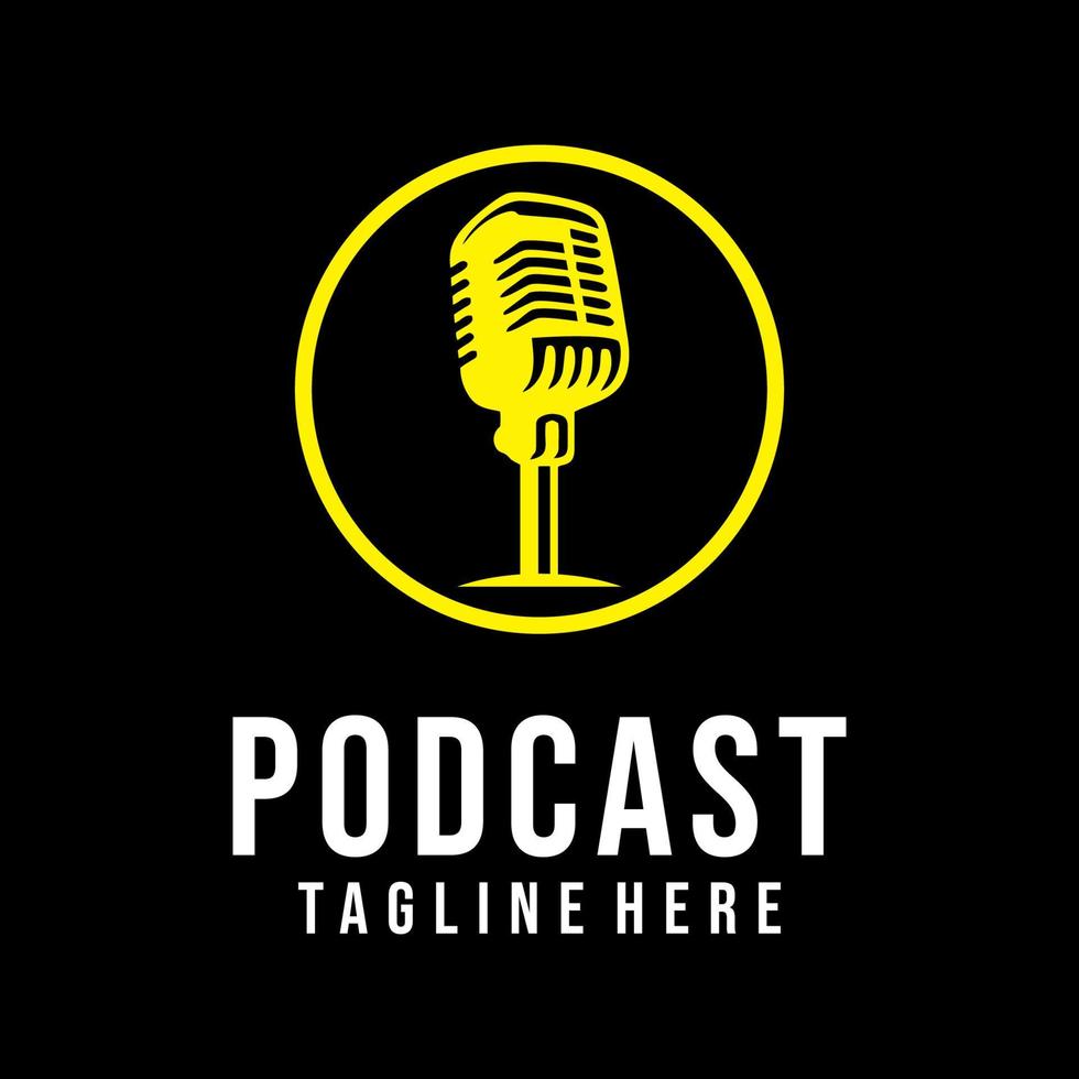 microphone ou Podcast logo conception avec du son vague forme. la musique studio, radio streaming, chanson enregistrement logo modèle vecteur
