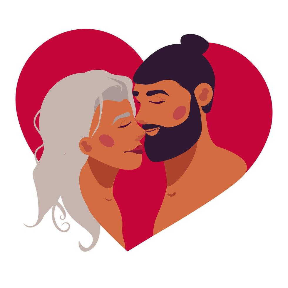 vecteur romantique la Saint-Valentin journée carte avec les amoureux homme et femme. romantique silhouette de aimant couple à la recherche à chaque autre. la Saint-Valentin journée concept