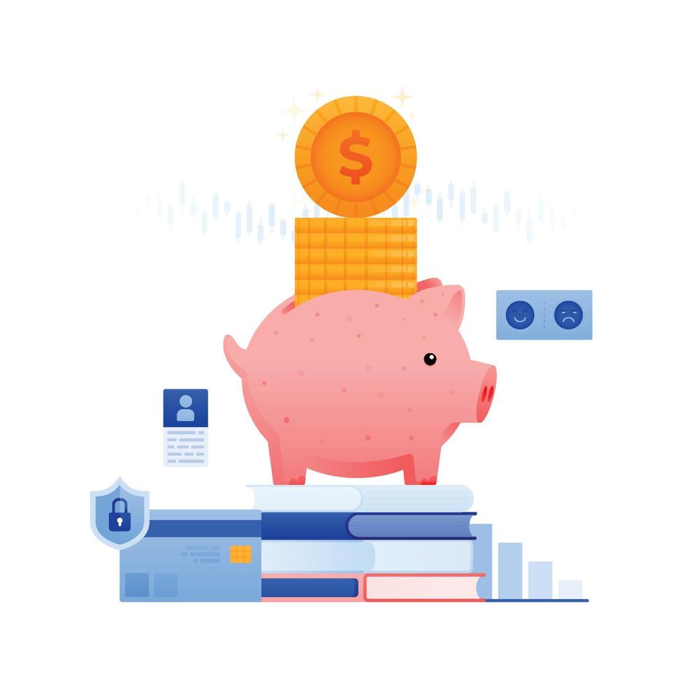 illustration de économie et investir pour éducation préparation est illustré par piles de pièces de monnaie dans une porcin banque vecteur