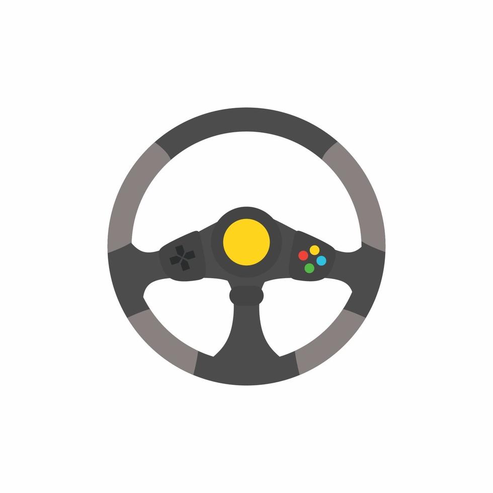 volant de voiture de sport. roue f1 moderne de couleur noire et grise, partie auto. icône d'élément plat. course extrême, concept de logo de conduite. illustration de conception de vecteur isolé fond blanc.