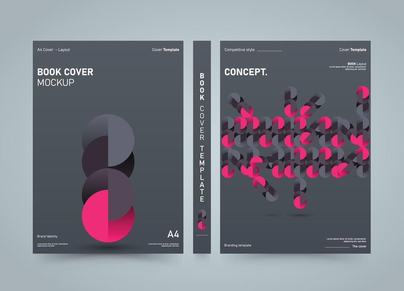 livre couverture moitié Couper sphères abstrait conception brochure prospectus et affiche conception vecteur