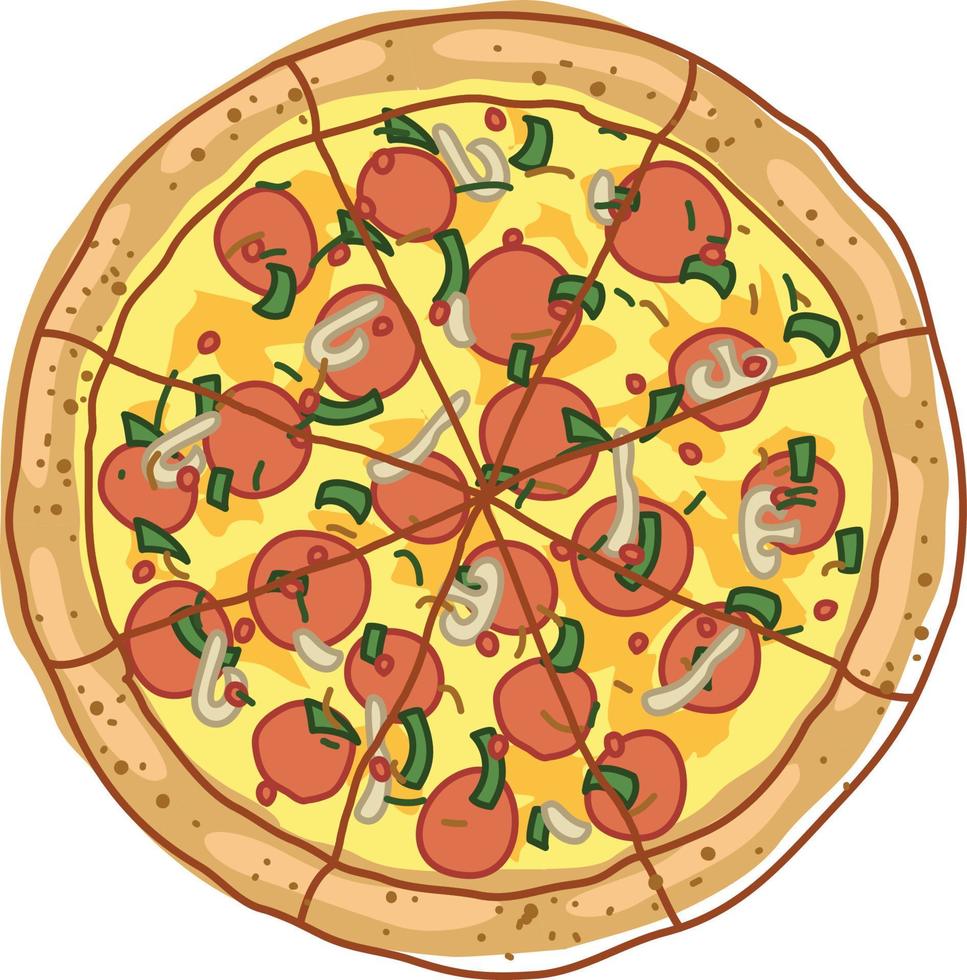 pepparonis, fromage et champignon Pizza vecteur illustration dans griffonnage style agrafe art