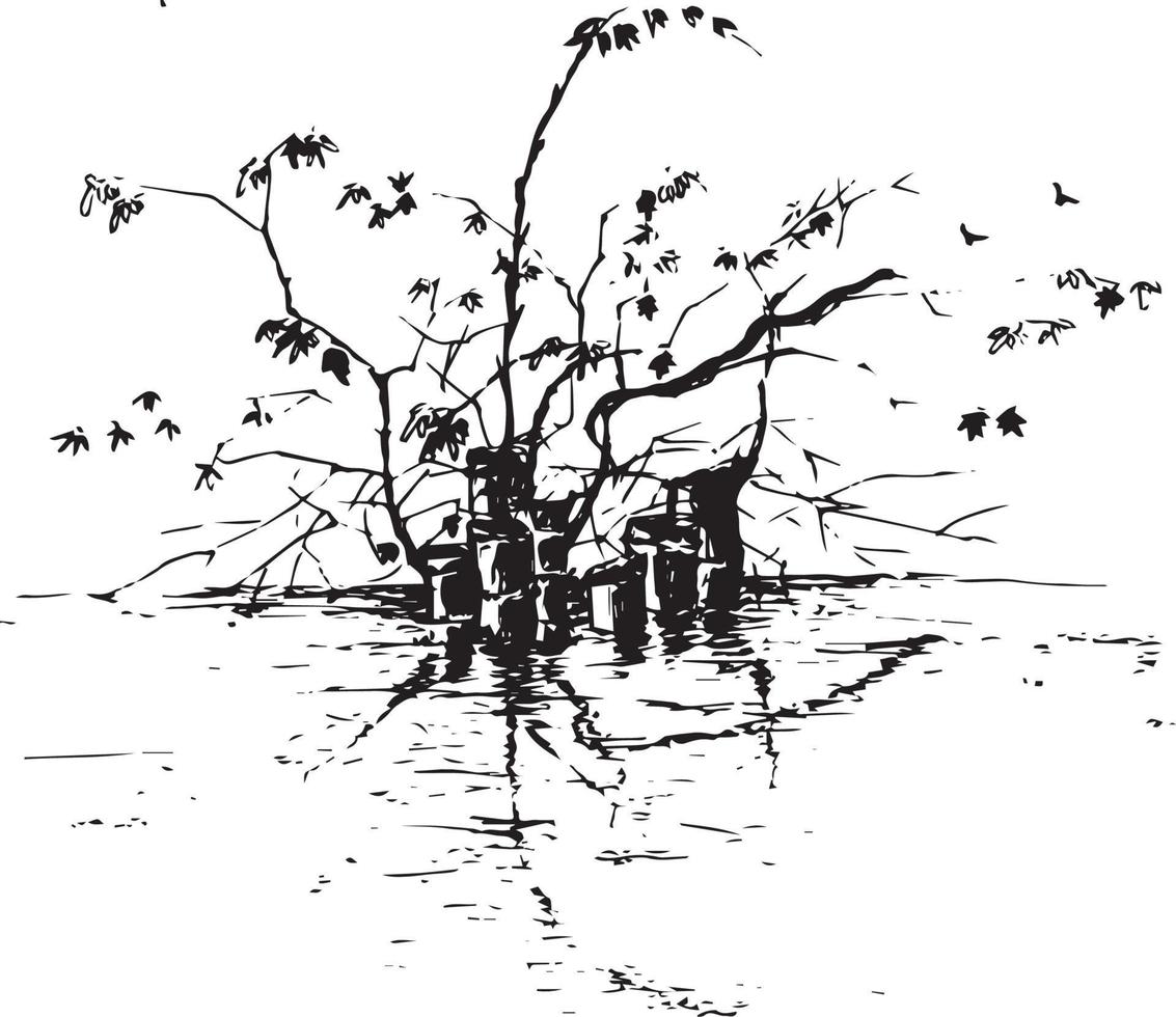 main tiré vecteur la nature illustration avec bambou les racines sur principale vue