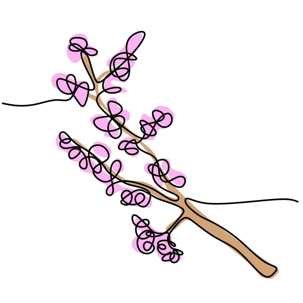 un dessin au trait continu de la belle fleur de sakura. style minimaliste de fleurs de cerisier fraîches dessinés à la main. fleur de sakura décorative imprimable pour la décoration murale de la maison. illustration vectorielle vecteur