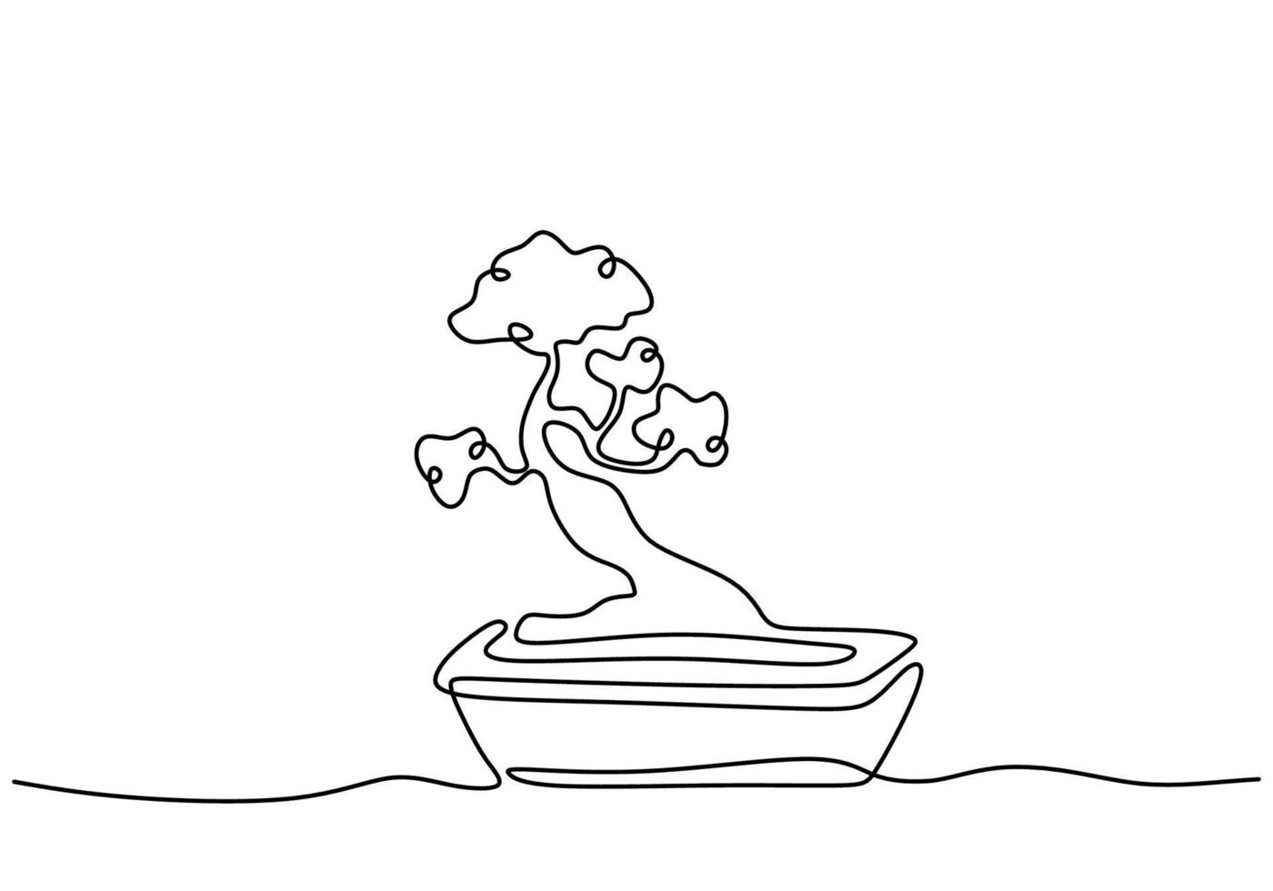 un bonsaï en pot un vecteur de dessin au trait continu isolé sur fond blanc avec un design minimal. plantes miniatures anciennes décoratives pour la décoration intérieure de la maison. concept de plante d'intérieur