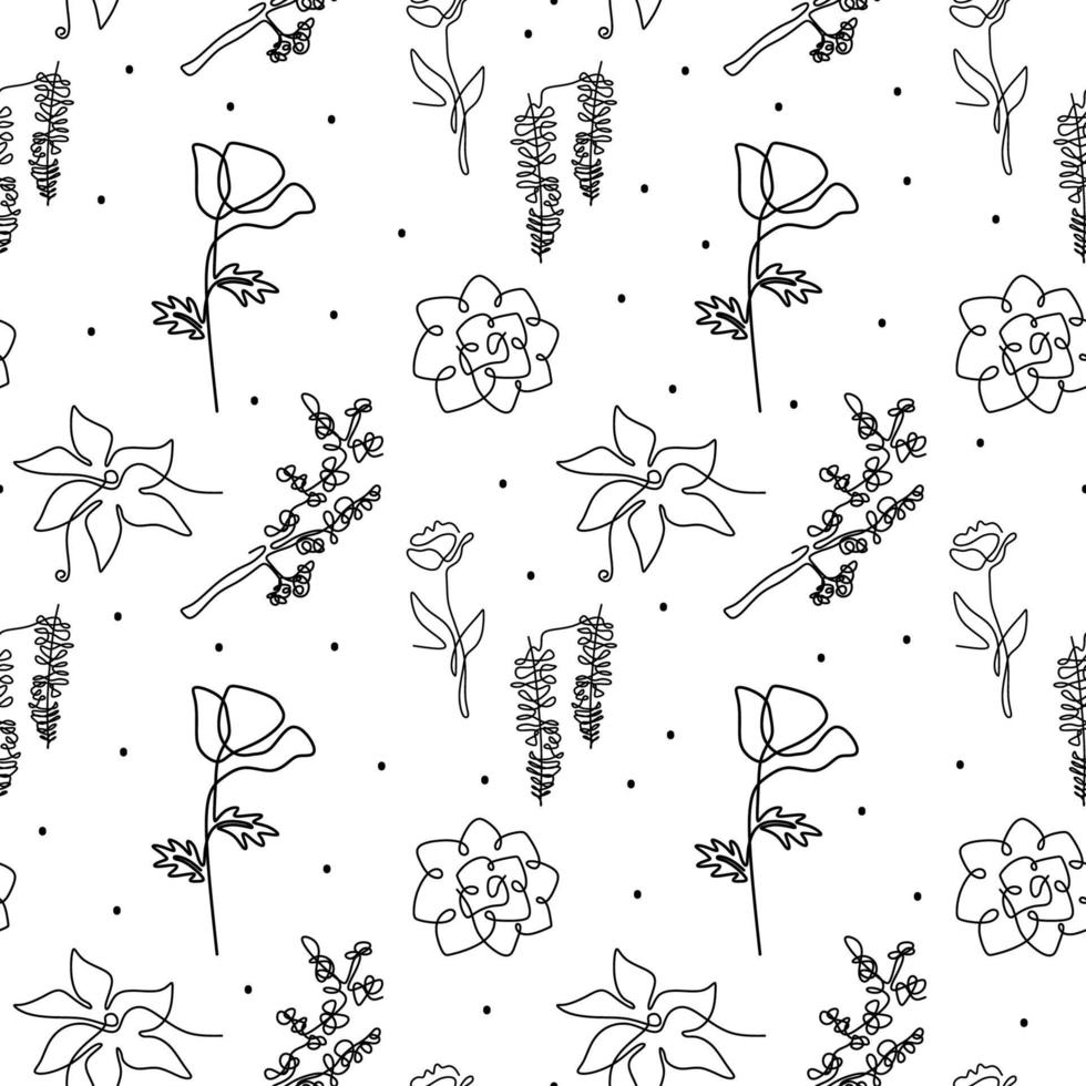 beau motif floral sans couture avec des fleurs de fleurs, printemps sans fin dans un dessin continu d'une ligne. illustration vectorielle pour emballage, papier d'emballage, publication sur les médias sociaux, etc. style minimaliste vecteur