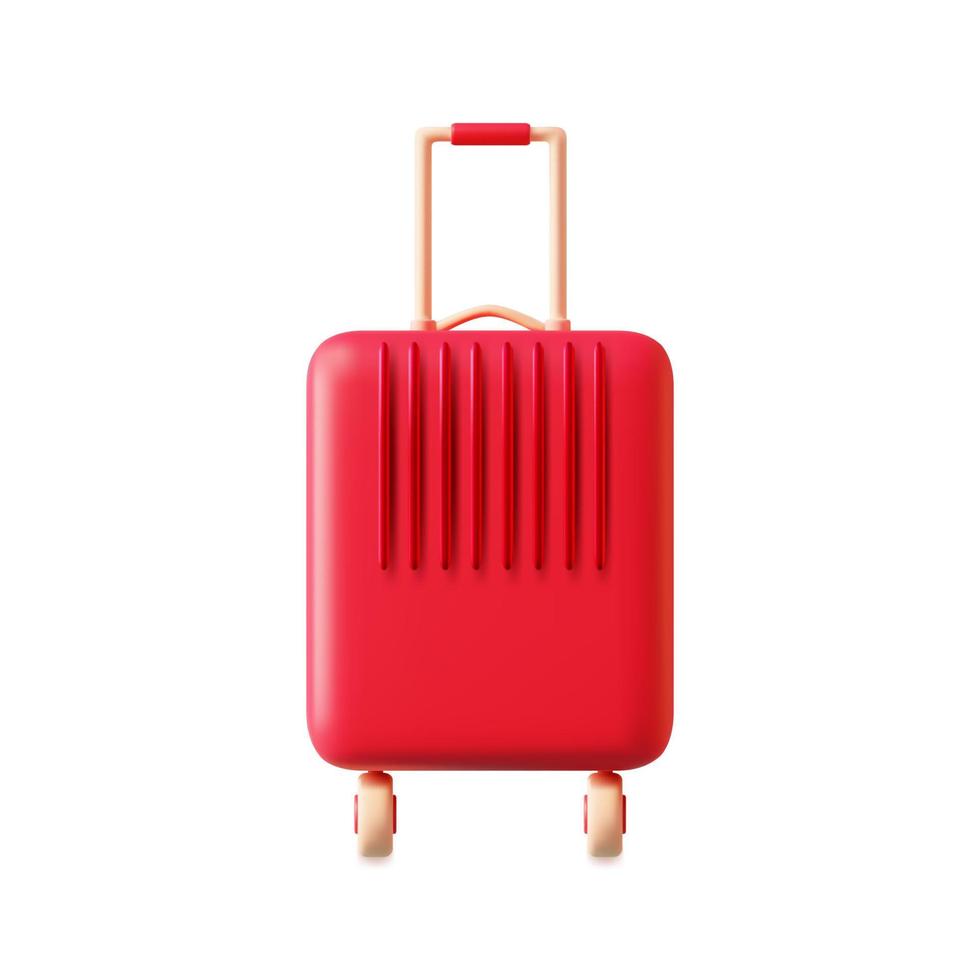 3d Plastique Voyage valise avec roues pâte à modeler dessin animé style. vecteur