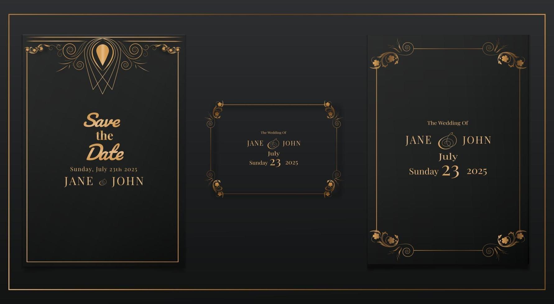 ensemble de cartes d'invitation de mariage de luxe vecteur