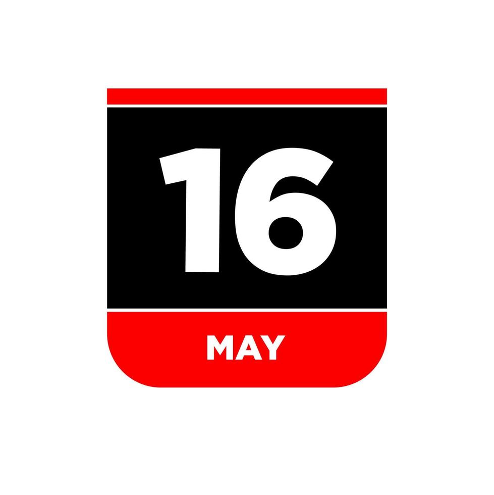 16e mai calendrier vecteur icône. 16 mai typographie.