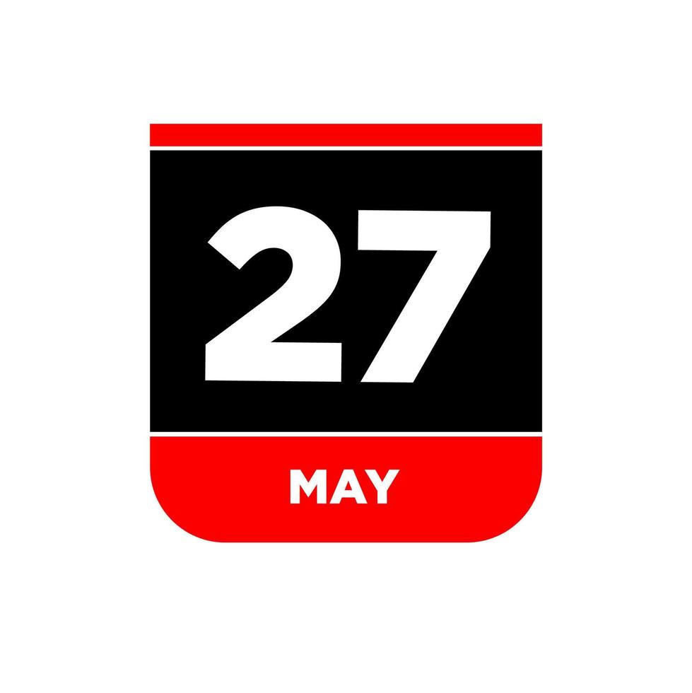 27e mai calendrier vecteur icône. 27 mai typographie.