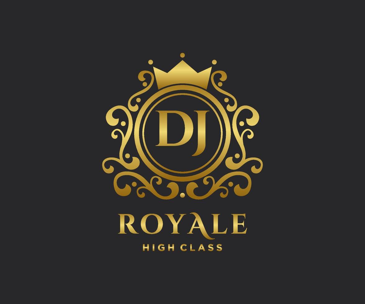 d'or lettre dj modèle logo luxe or lettre avec couronne. monogramme alphabet . magnifique Royal initiales lettre. vecteur