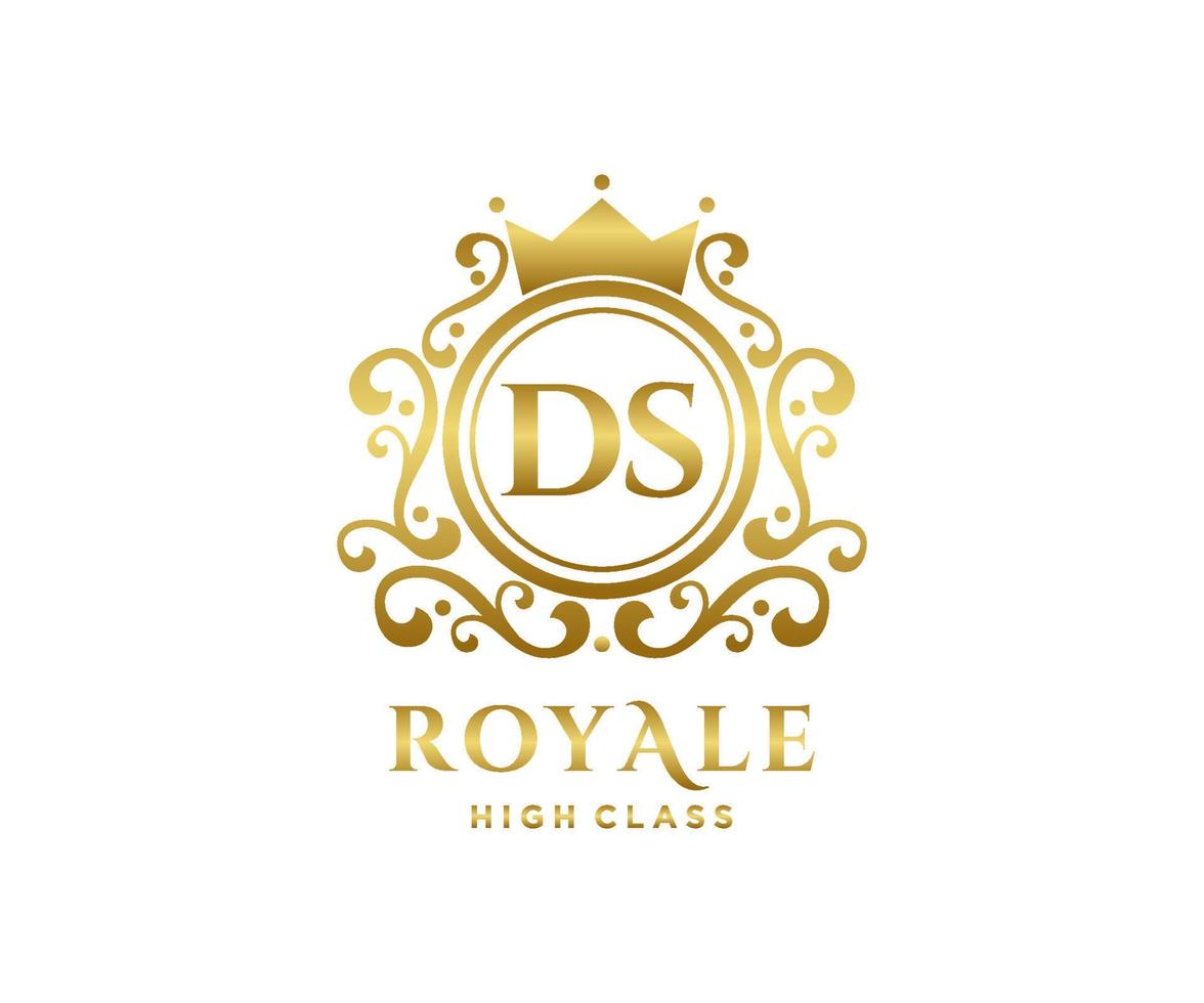 d'or lettre ds modèle logo luxe or lettre avec couronne. monogramme alphabet . magnifique Royal initiales lettre. vecteur
