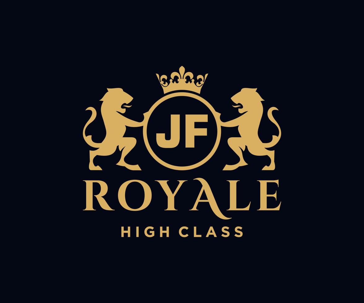 d'or lettre jf modèle logo luxe or lettre avec couronne. monogramme alphabet . magnifique Royal initiales lettre. vecteur