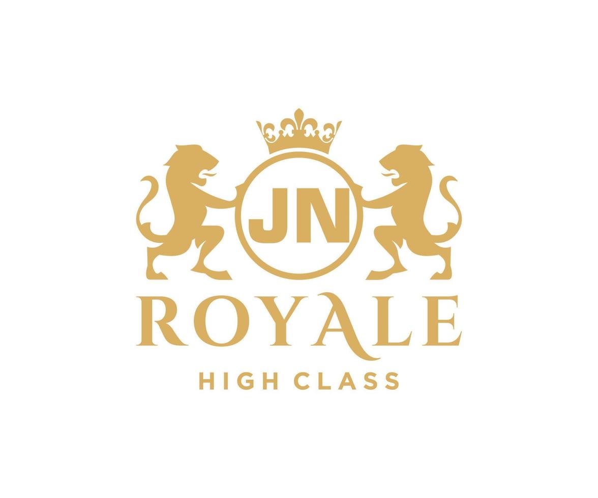 d'or lettre Jn modèle logo luxe or lettre avec couronne. monogramme alphabet . magnifique Royal initiales lettre. vecteur