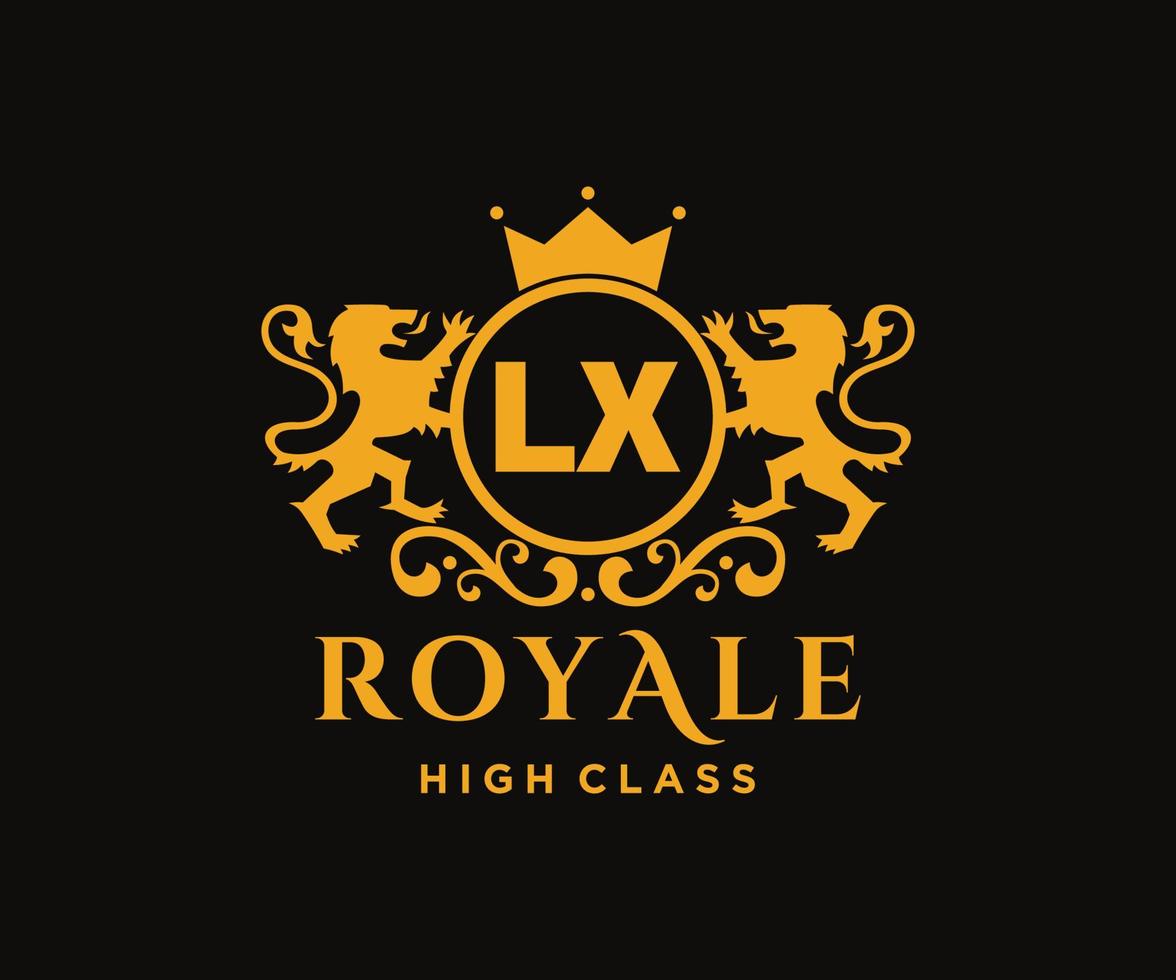 d'or lettre lx modèle logo luxe or lettre avec couronne. monogramme alphabet . magnifique Royal initiales lettre. vecteur