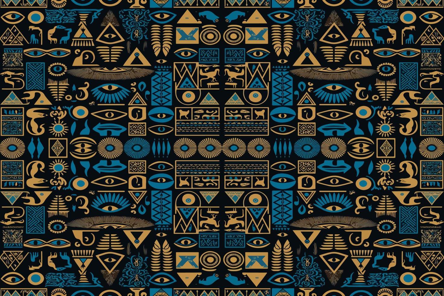 ethnique ikat égyptien hiéroglyphes modèle. abstrait traditionnel populaire antique tribal graphique doubler. texture textile en tissu ethnique égyptien motifs vecteur. fleuri élégant luxe ancien rétro style. vecteur