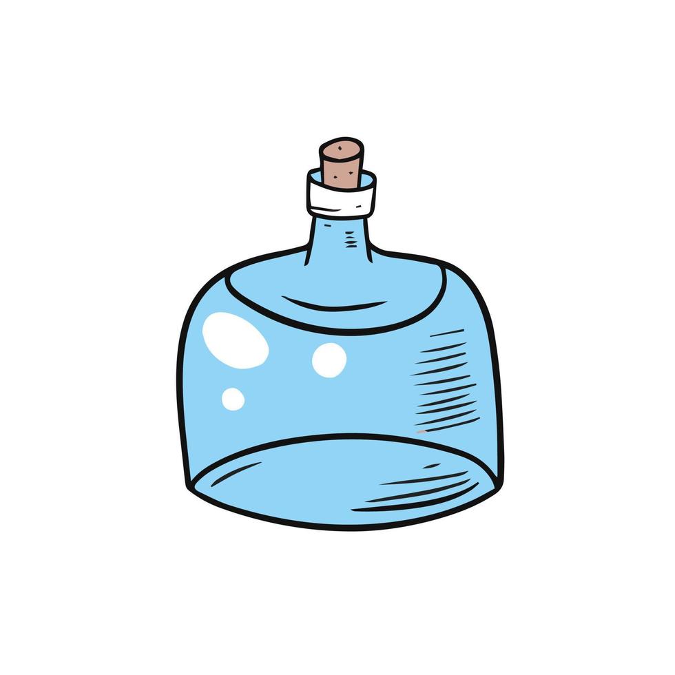 main tiré dessin animé style pot bouteille bleu Couleur vecteur illustration isolé sur blanc Contexte.