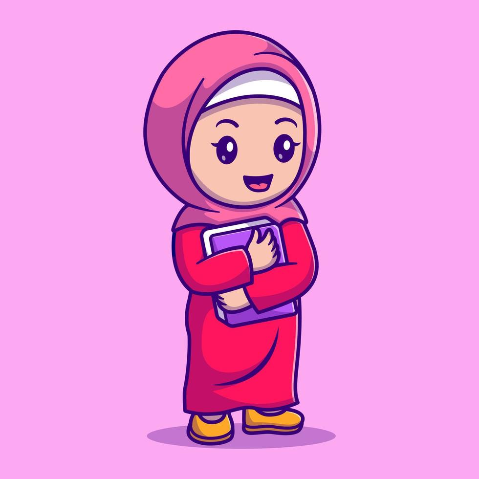 mignonne musulman fille en portant coran livre dessin animé vecteur icône illustration