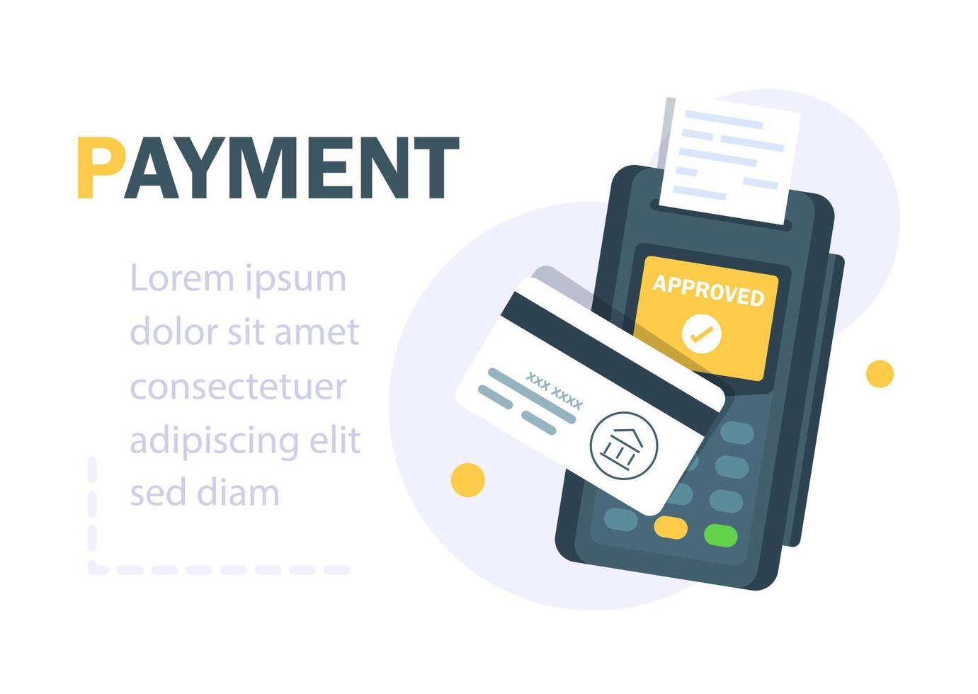 paiement par carte de crédit à l'aide du terminal pos, paiement approuvé. illustration plate vecteur