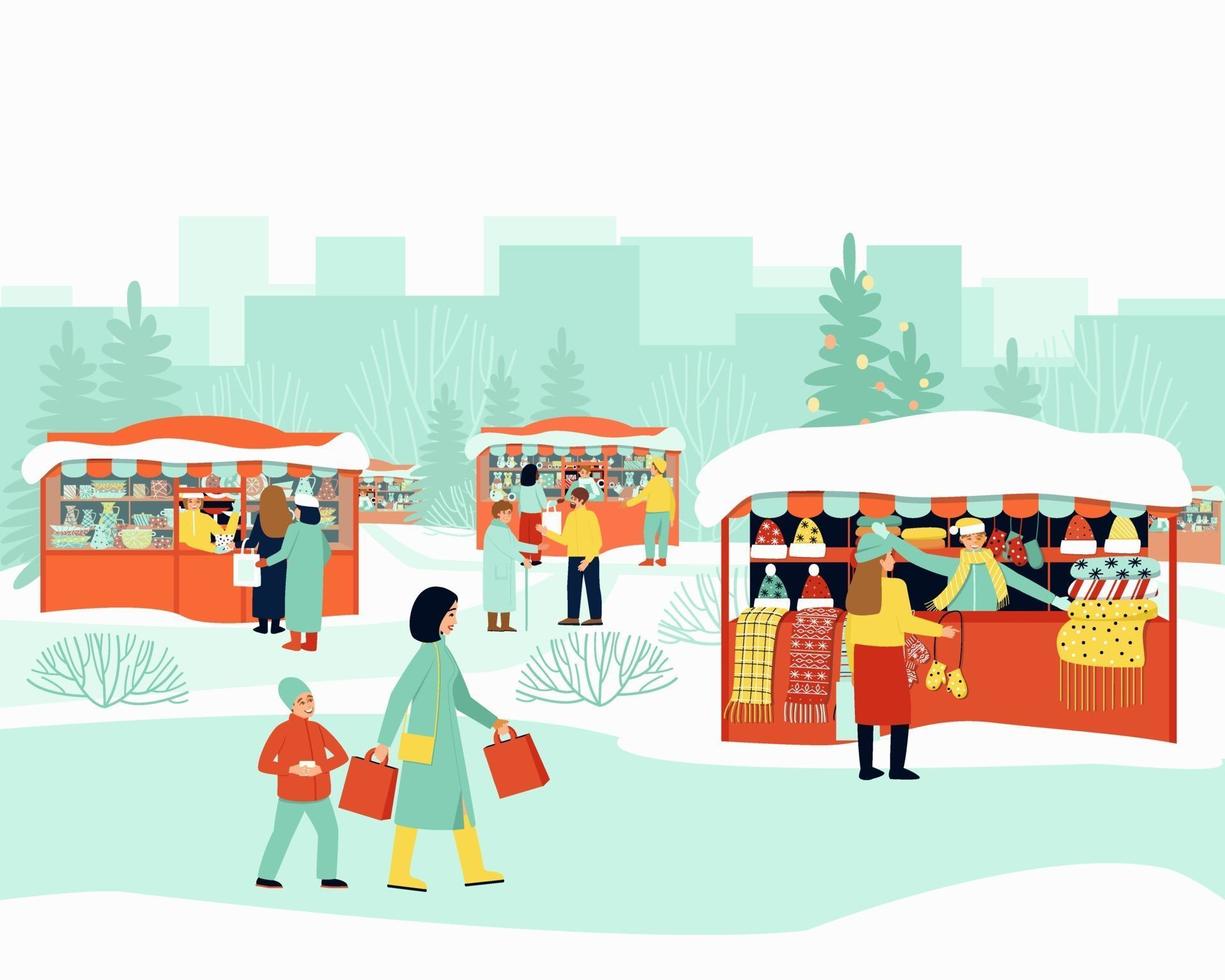 joyeux marché d'hiver vecteur