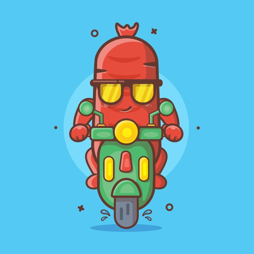 cool saucisse nourriture personnage mascotte équitation scooter moto isolé dessin animé dans plat style conception vecteur