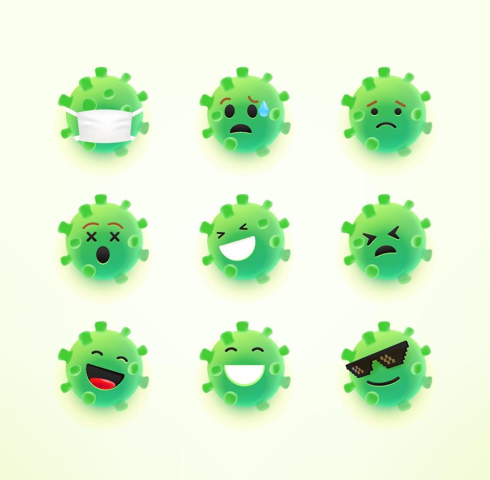 emoji de coronavirus avec différentes émotions vecteur