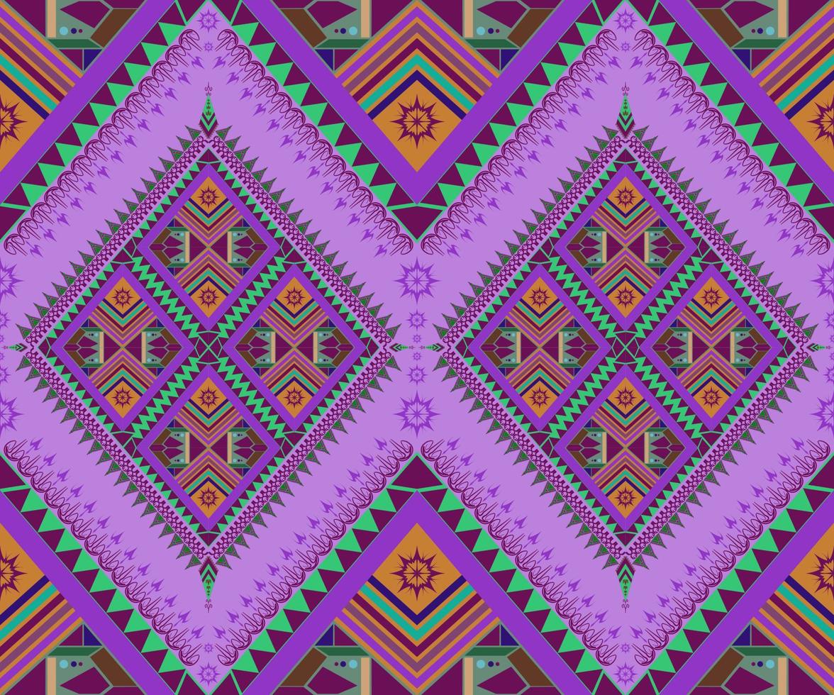 ethnique populaire géométrique sans couture modèle dans violet, vert et Orange Ton dans vecteur illustration conception pour tissu, tapis, tapis, foulard, emballage papier, tuile et plus